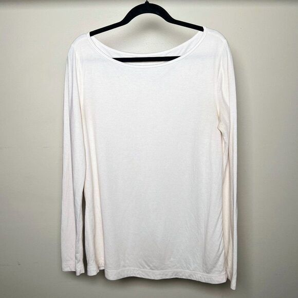 Three Dots Cream Wide Scoop Neck Long Sleeve Shirt Womens XL - Picture 1 of 4